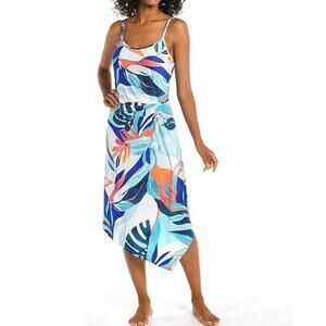 La Blanca Coastal Palms Cover-up Dress Size Extra Small Asymmetrical Midi Beach